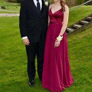 Berry-Pink Long Spaghetti Strap Dress